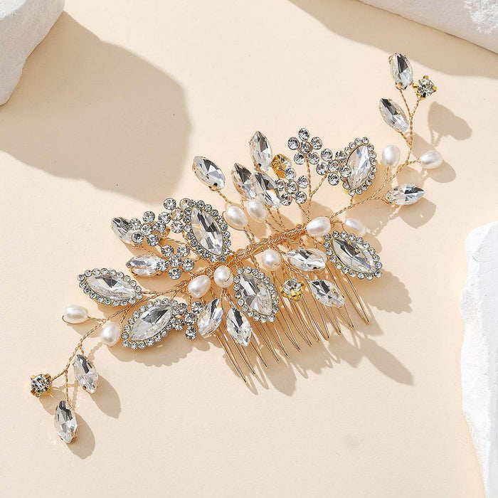 Bridal hair comb Wedding ladies Vintage updo accessories Handmade rhinestone pearl hair comb 757689767059 - COCOMELODY