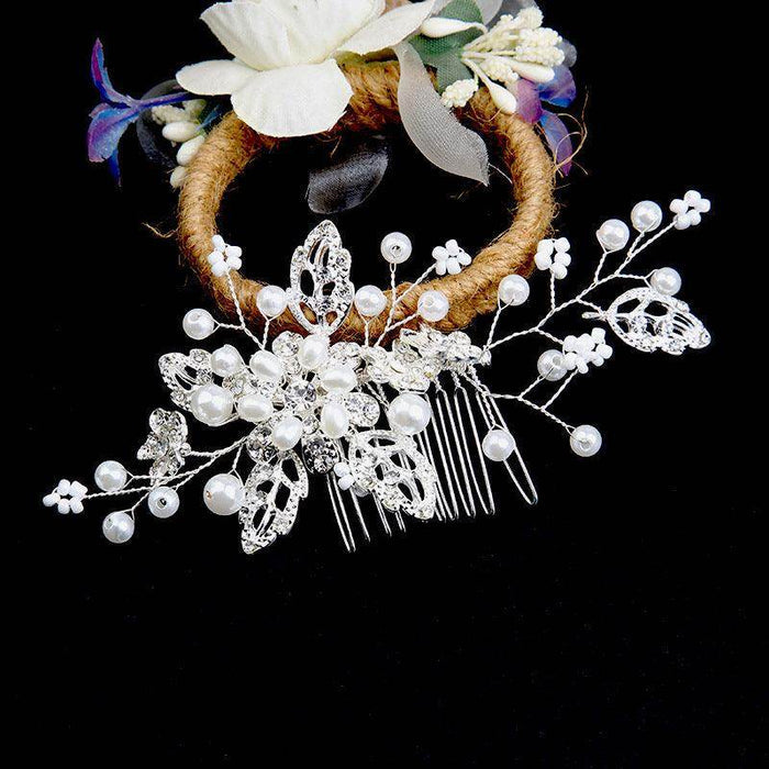 Bridal headdress pearl handmade leaf comb 749571815454 - COCOMELODY