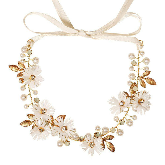 Bridal Headpieces Girls hair pieces Fabric flowers Pearl soft chain headpieces 650978170351 - COCOMELODY