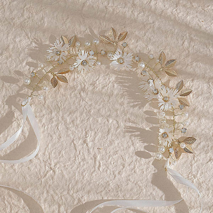 Bridal Headpieces Girls hair pieces Fabric flowers Pearl soft chain headpieces 650978170351 - COCOMELODY