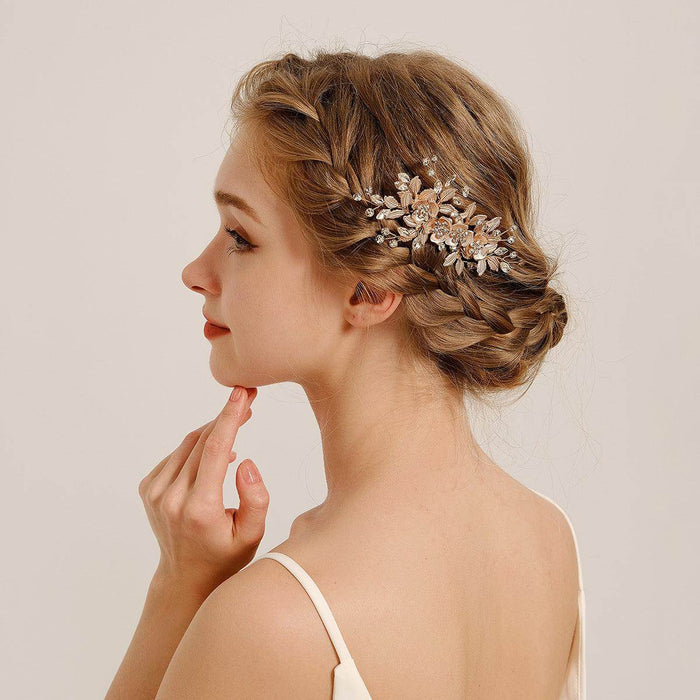 Bridal Headwear Flower Leaf Hair Comb Pin Exquisite hair ornaments Alloy flower Hairpin comb set 566273410210 - COCOMELODY
