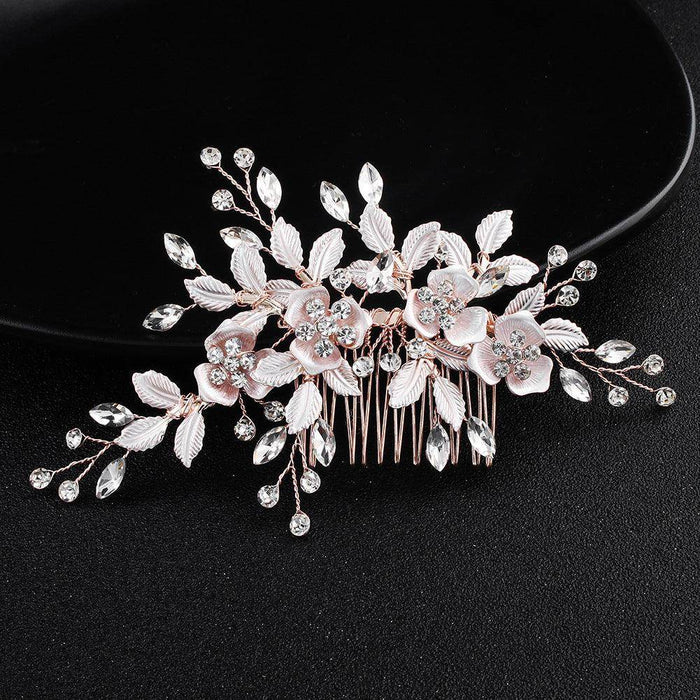 Bridal Headwear Flower Leaf Hair Comb Pin Exquisite hair ornaments Alloy flower Hairpin comb set 566273410210 - COCOMELODY