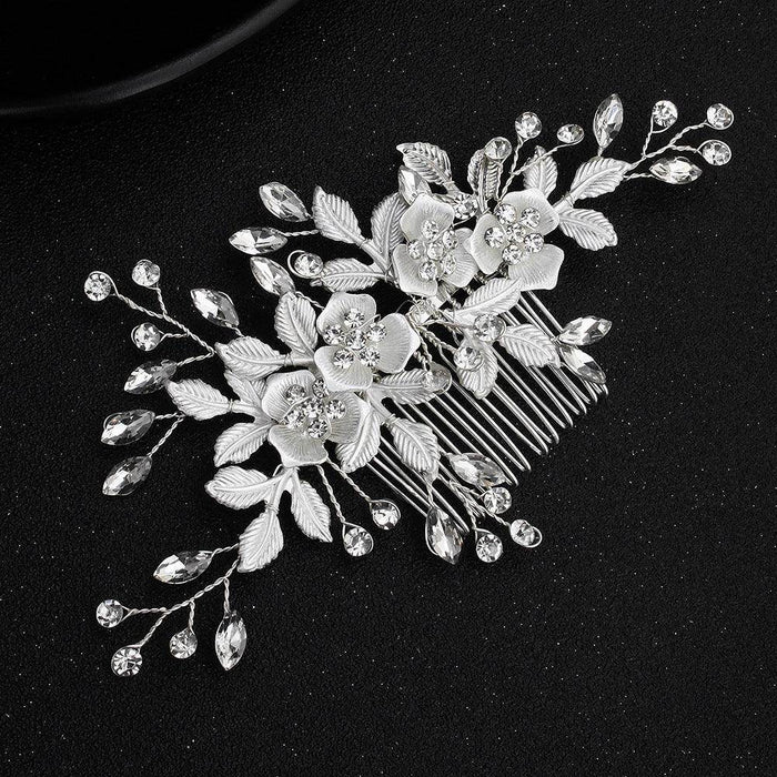 Bridal Headwear Flower Leaf Hair Comb Pin Exquisite hair ornaments Alloy flower Hairpin comb set 566273410210 - COCOMELODY