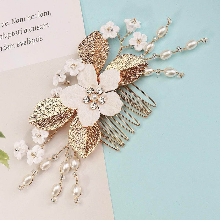 Bridal headwear Hairpin comb Wedding party wedding photo hairpin white polymer clay flower hair comb 768293185702 - COCOMELODY