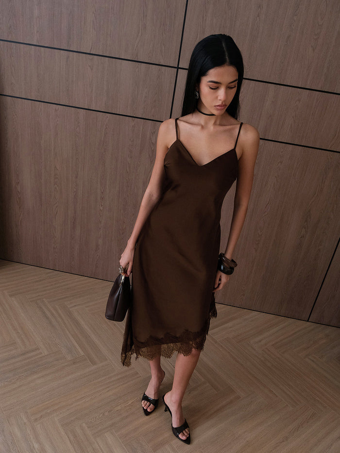 Bronze Whisper Midi Dress - Brown