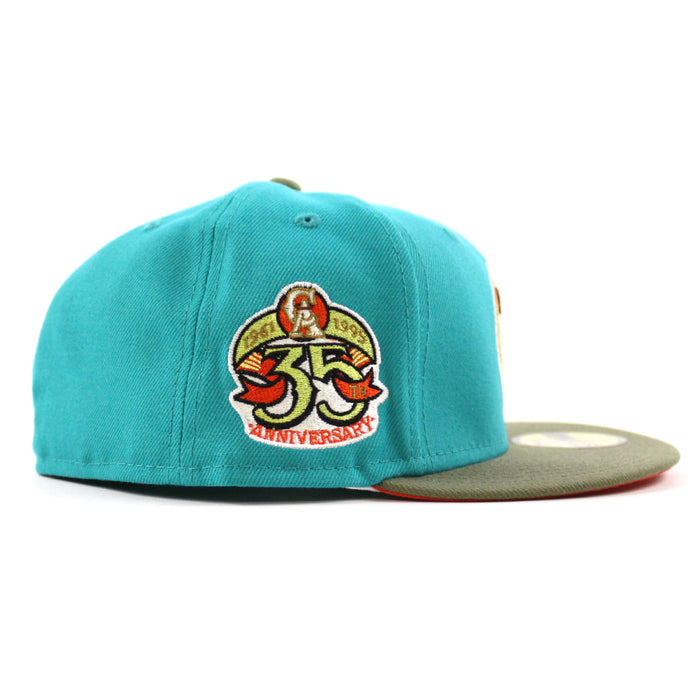 California Angels 35TH Anniversary New Era 59Fifty Fitted Hat (TEAL BREEZE GREEN BARK ORANGE UNDER BRIM)