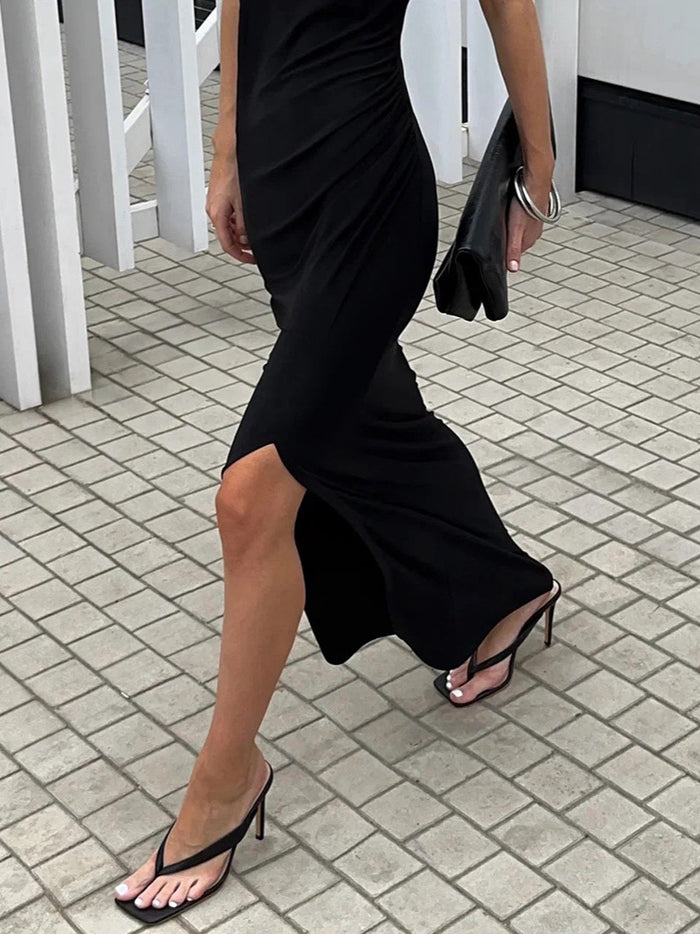 Calyra Slit Midi Dress - Black