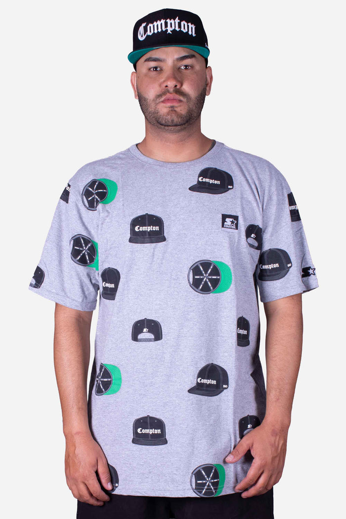 Camiseta Collab Starter x Compton Cap Cinza Mescla - COMPTON