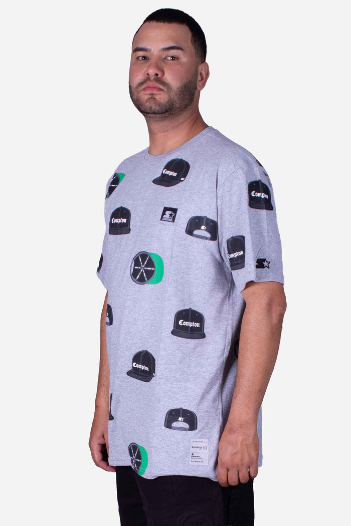 Camiseta Collab Starter x Compton Cap Cinza Mescla - COMPTON