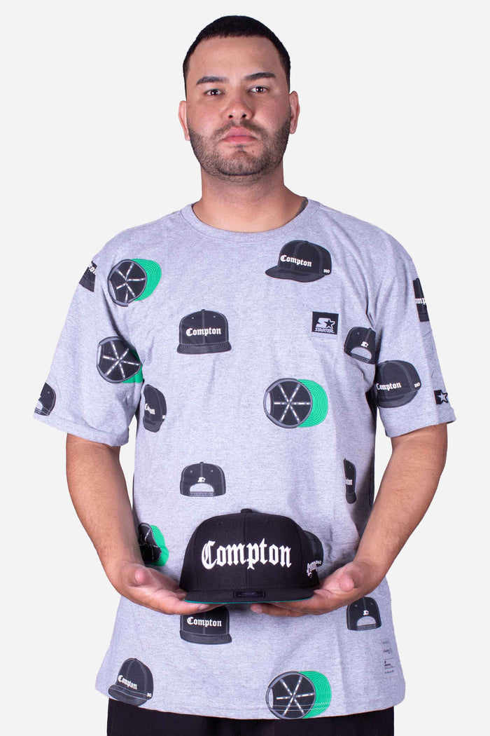 Camiseta Collab Starter x Compton Cap Cinza Mescla - COMPTON