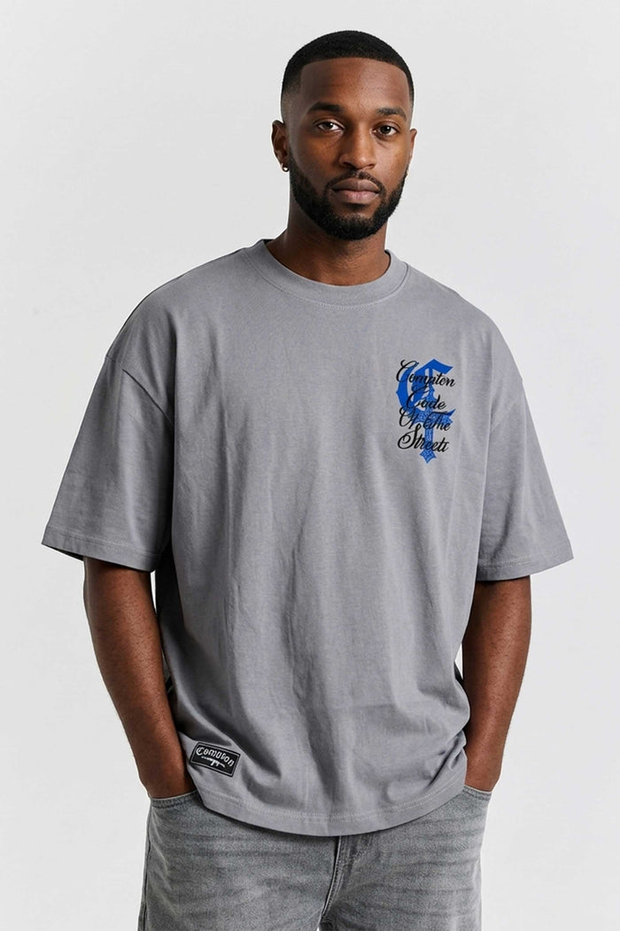 Camiseta Compton Oversized Code Of The Streets - Cinza