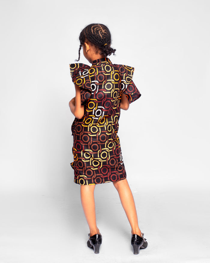 Cheche Girls African Dress (in Brown and Gold Ankara, Butterfly sleeves)