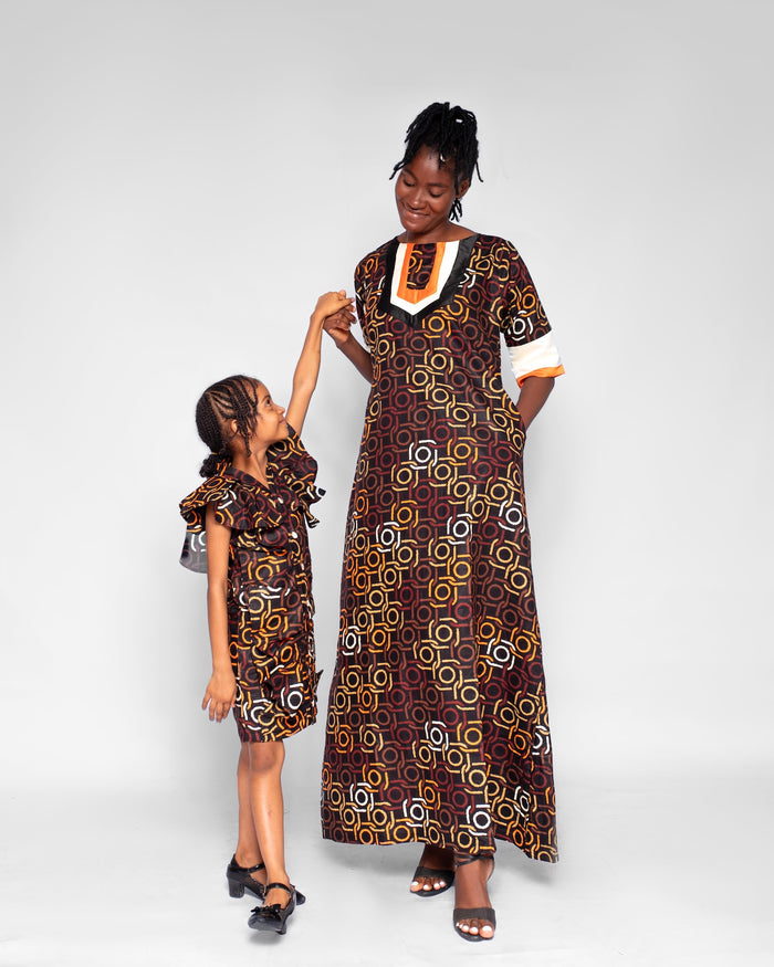 Cheche Girls African Dress (in Brown and Gold Ankara, Butterfly sleeves)
