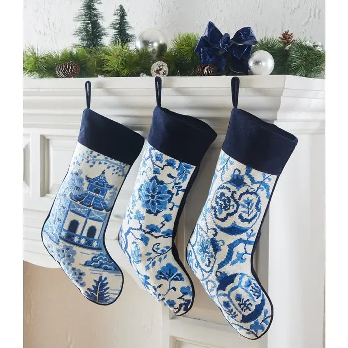 Chinoiserie Flowers Needlepoint Stocking