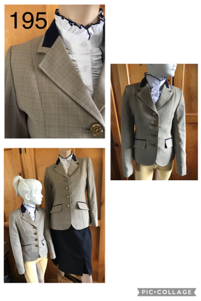 CLEARANCE Beige & Navy Check Show Hunter Or Stock Horse Jacket With Navy Trims Childs (195)