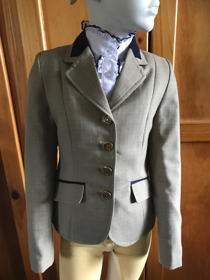 CLEARANCE Beige & Navy Check Show Hunter Or Stock Horse Jacket With Navy Trims Childs (195)
