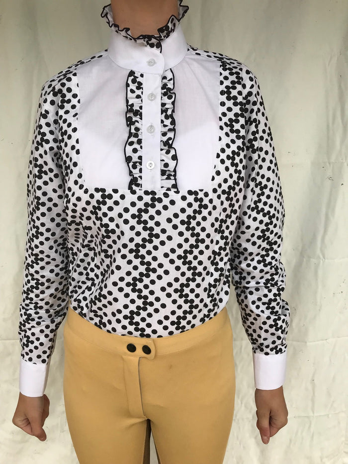 CLEARANCE White & Black Spotted Ruffle Shirt (Long Sleeve) Adults (209)