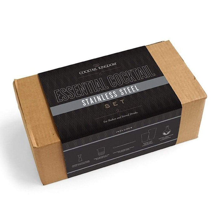 Box of Cocktail Kingdom Essential Stainless Steel Cocktail Set on a white background