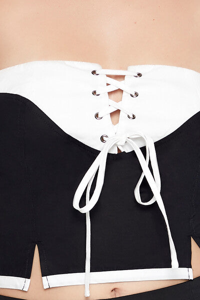 Colorblock Lace-Up Tube Crop Top