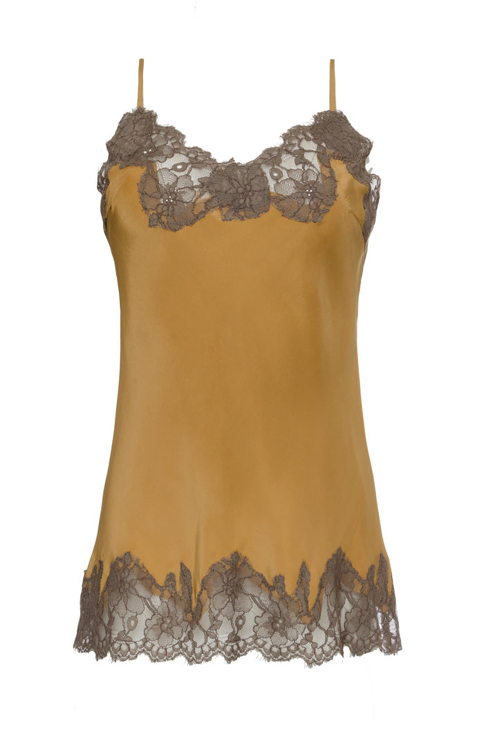 Contrast Marilyn Lace Silk Cami - Caramel/Grey