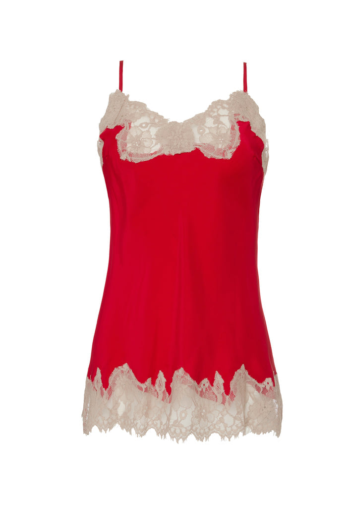 Contrast Marilyn Lace Silk Cami - Fiery Red / Sand Shell