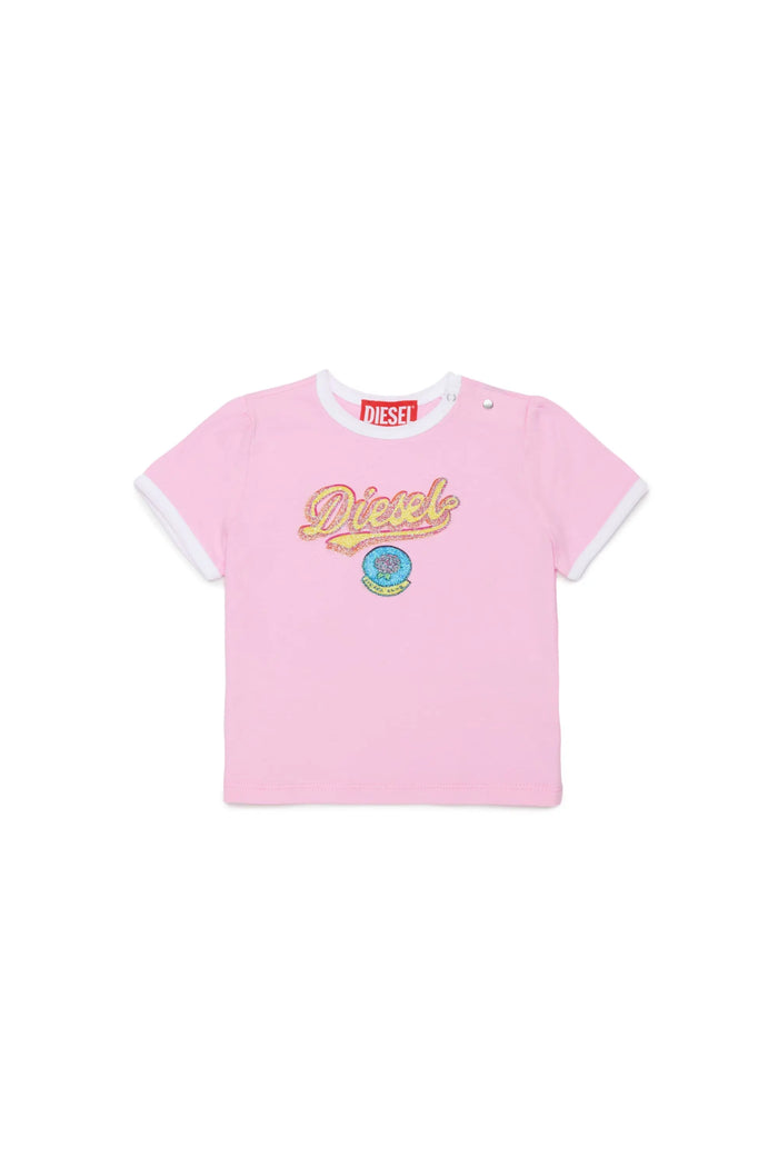Cotton T-shirt with glitter-effect logo