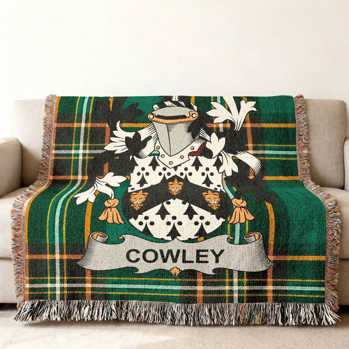 Cowley crest woven into an Irish National Tartan cotton cloth.