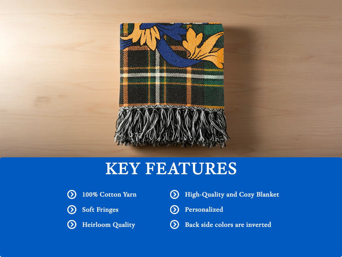 Cramer woven blanket opened to show the full tartan design