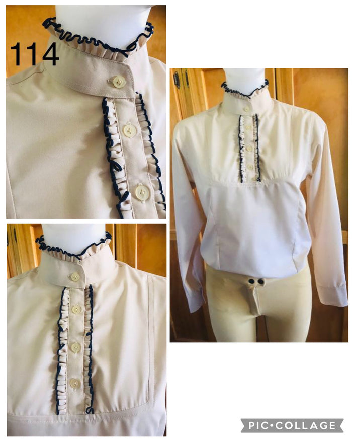 Cream & Navy Long Sleeved Ruffle Shirts Adults (114)