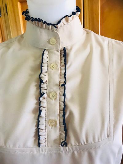 Cream & Navy Long Sleeved Ruffle Shirts Adults (114)