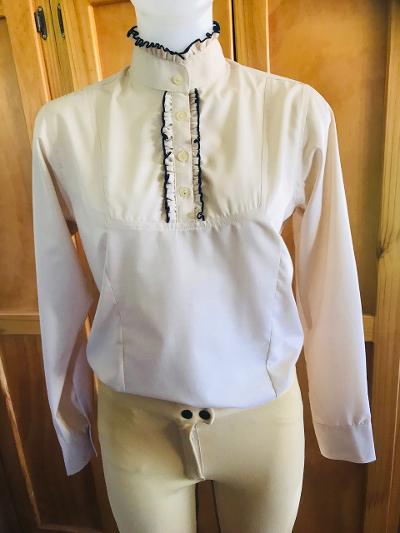 Cream & Navy Long Sleeved Ruffle Shirts Adults (114)