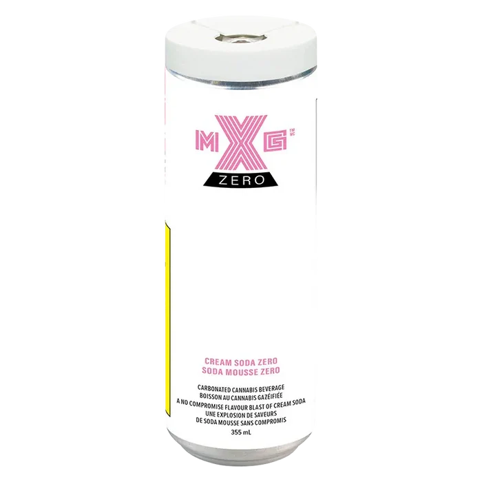 Tall front-facing can of Cream Soda Zero 4 Pack with a white label, pink MXG Zero logo and small product text near the base