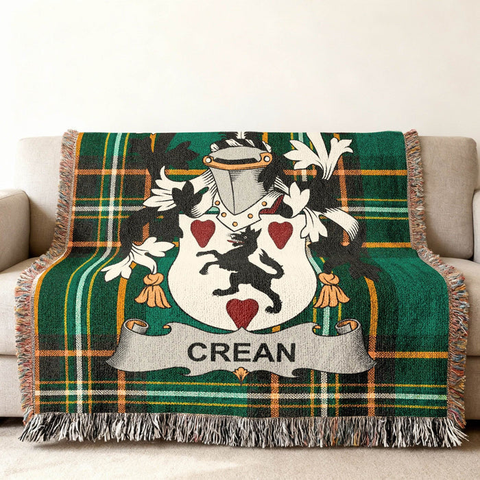 Crean crest woven into an Irish National Tartan cotton throw