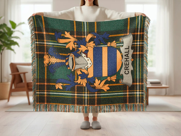 Crehall 100% cotton woven blanket feature details and fringed finish