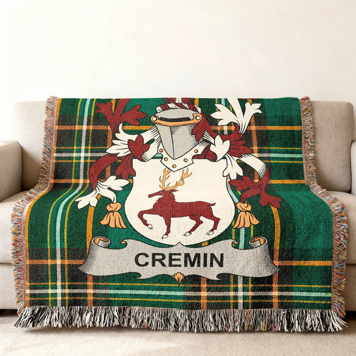 Cremin crest woven into Irish National Tartan cotton cloth.