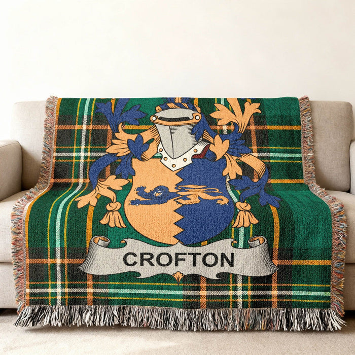 Detail of the Crofton crest woven into Irish National Tartan.