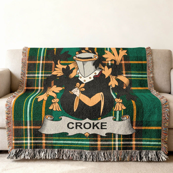 Close view of the Croke crest on Irish National Tartan.