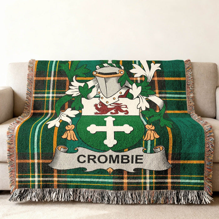 Crombie crest woven into Irish National Tartan cotton cloth.