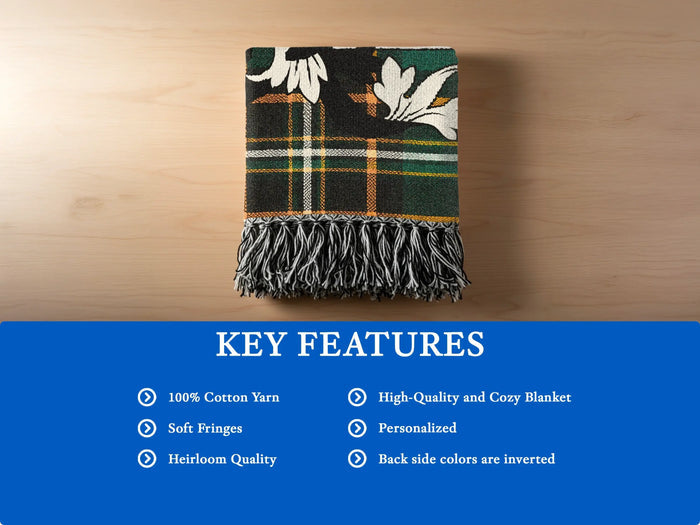 Cromie woven blanket held open at full width.