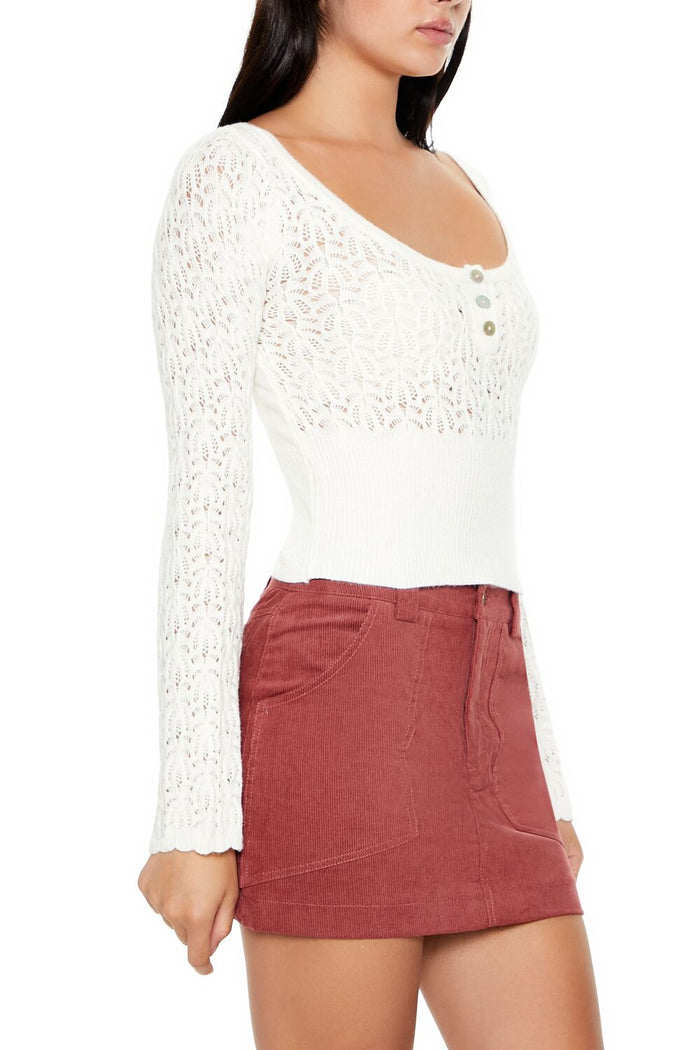 Cropped Pointelle Sweater