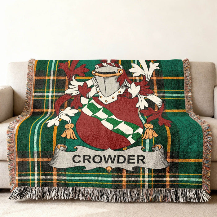 Crowder crest woven into an Irish National Tartan cotton throw.