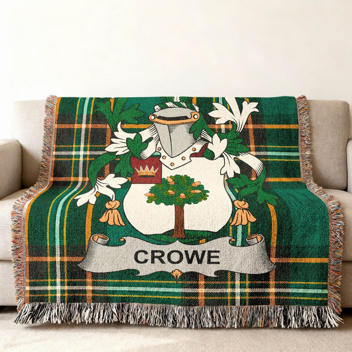 Crowe crest woven through an Irish National Tartan cotton throw.