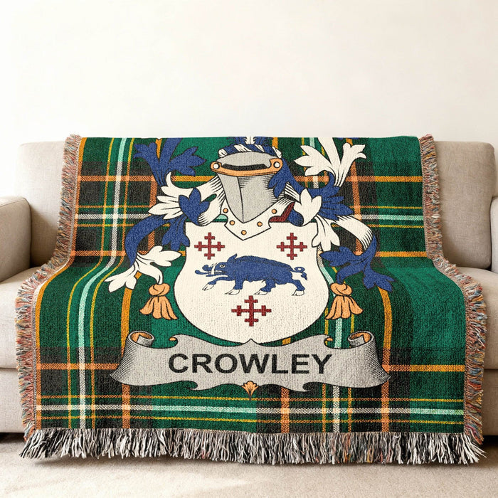 Crowley crest woven into an Irish National Tartan cotton cloth