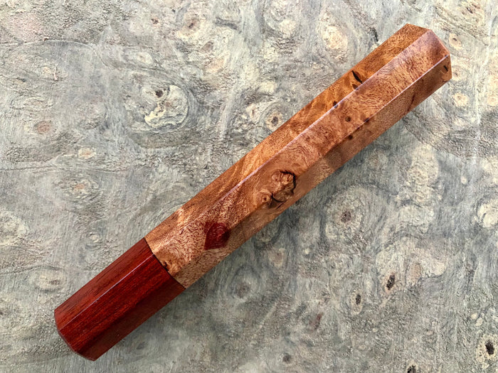 Custom Japanese Knife handle (wa handle) for 165-210mm : Maple burl and bloodwood