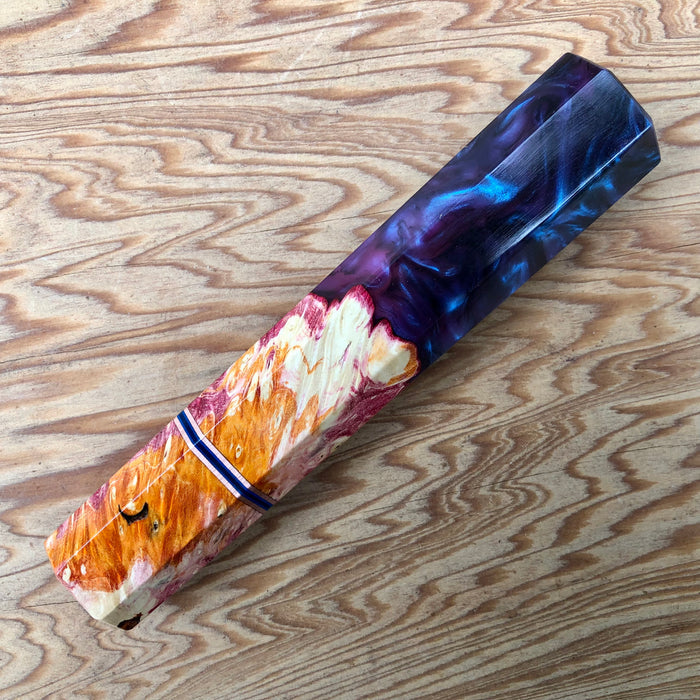 Custom Japanese Knife handle (wa handle)  for 210mm  - box elder burl hybrid
