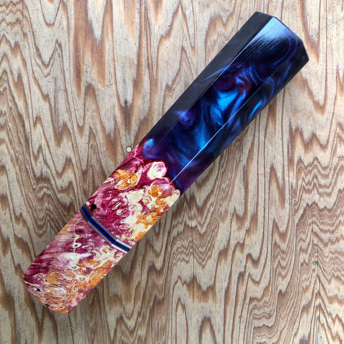 Custom Japanese Knife handle (wa handle)  for 210mm  - box elder burl hybrid