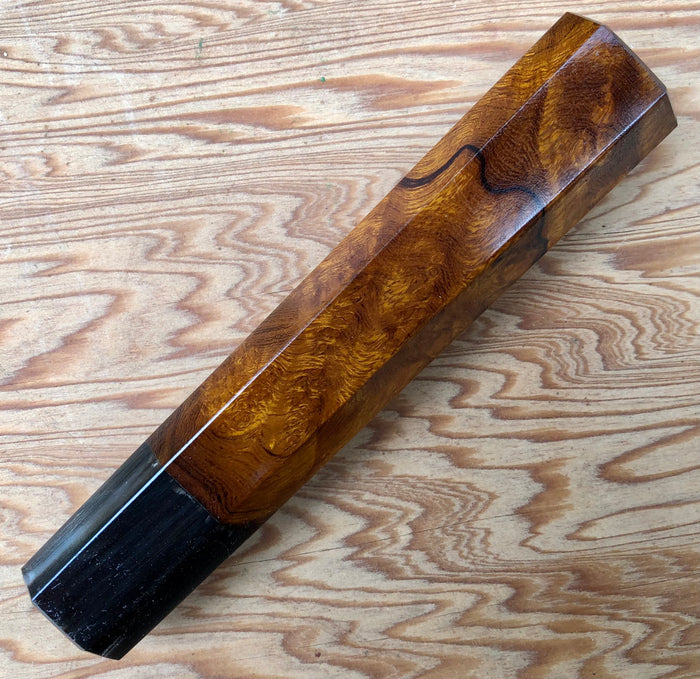 Custom Japanese Knife handle (wa handle)  for 240mm - Ironwood burl and horn