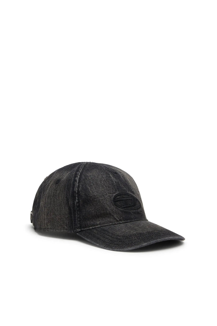 Denim cap with frayed details and embroidered logo