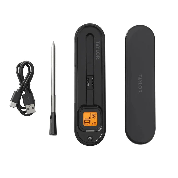Taylor digital wireless thermometer kit with metal probe and USB charging cable