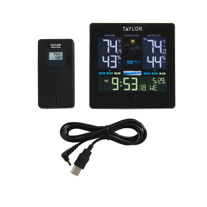 Taylor digital wireless indoor outdoor thermometer base unit with large display and wireless sensor, with bundled power cables